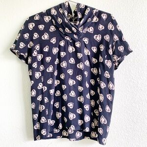 ESCADA vintage Margaretha Ley hearts print top Italy blouse 38 silk shirt